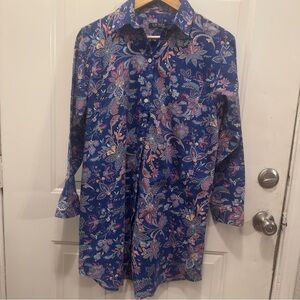Ralph Lauren Women’s Blue and Pink Paisley Night Shirt With Monogram
